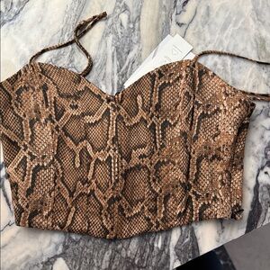 Zara Tan Snake Print Crop Top